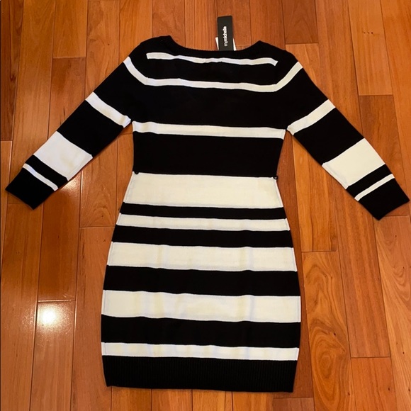 Brand New Black and White Striped Sweater Dress - Picture 3 of 3